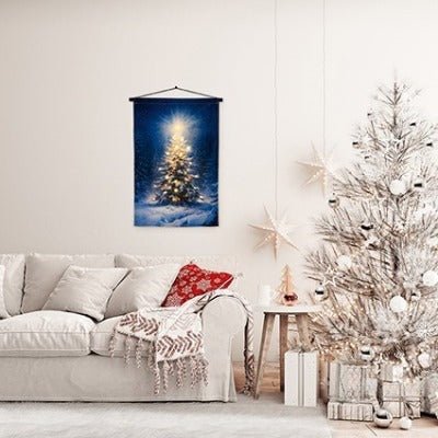 1 x 1.45m USB Lit Christmas Tree Hanging Fabric Banner - XMAS ROOM DECORATION LARGE AND LIGHT UP - Beattys of Loughrea