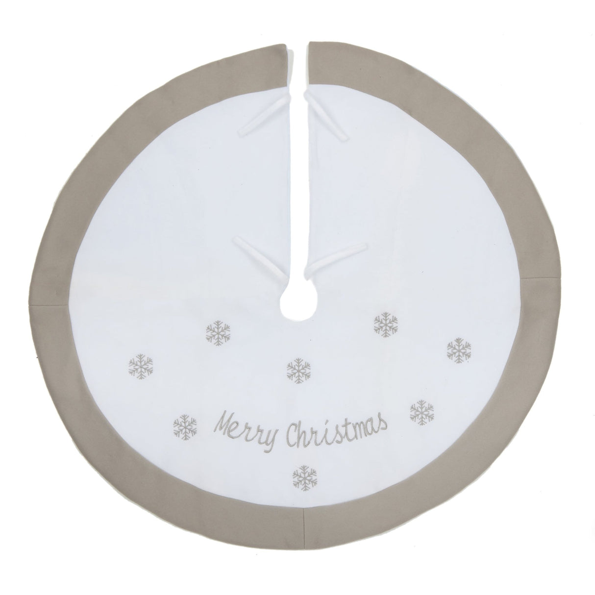 90cm White and Grey Merry Christmas Tree Skirt - XMAS TREE STANDS / BAGS / SKIRTS - Beattys of Loughrea