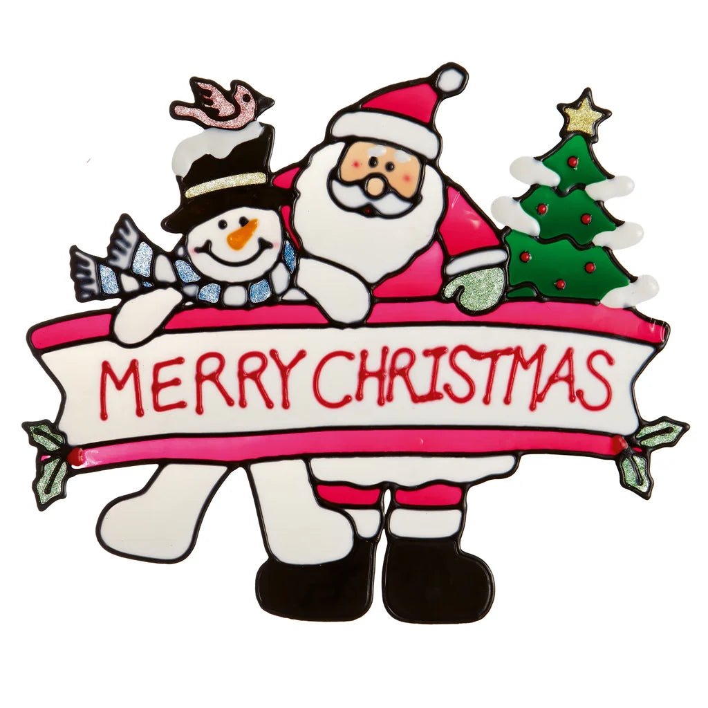 Premier 38cm Merry Christmas Santa and Snowman Window Cling - XMAS ACCESSORIES - Beattys of Loughrea