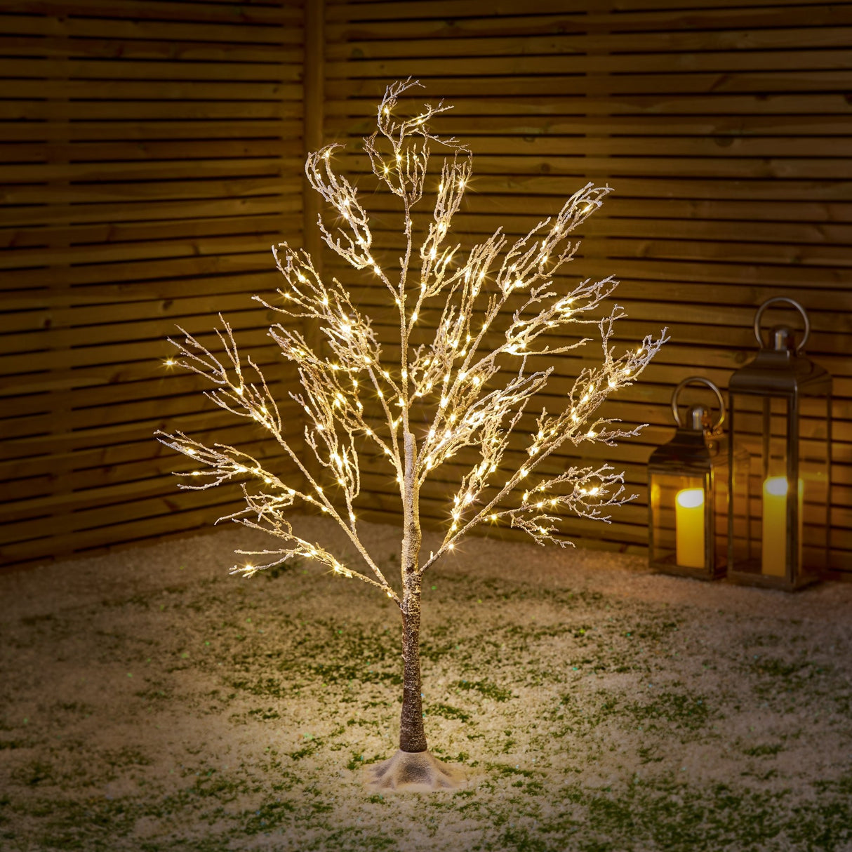 Premier 1.2m Lit Brown Snowed Tree with 200 Warm White LED and 5m Lead Cable - XMAS TREE F/O LIGHT UP - Beattys of Loughrea