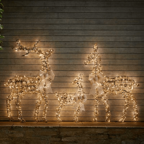 GoldTwist Deer Family - Set of 3, Low Voltage - XMAS LIGHTED OUTDOOR DECOS - Beattys of Loughrea