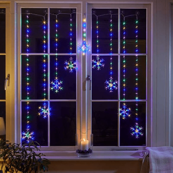 Snowflake Curtain String Lights - Multi Coloured - XMAS LIGHTS LED - Beattys of Loughrea