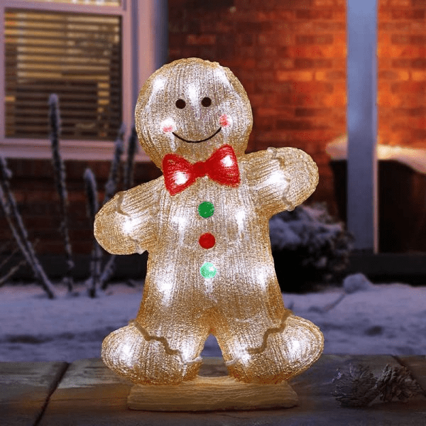 Inlit Ice Gingerbread Boy 30cm - XMAS ROOM DECORATION LARGE AND LIGHT UP - Beattys of Loughrea