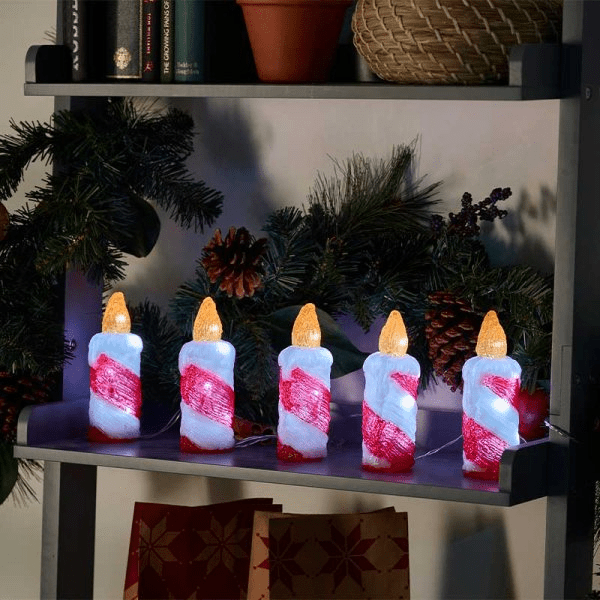 InLit Ice Flickering Candles 15cm - Set of 5 - XMAS ROOM DECORATION LARGE AND LIGHT UP - Beattys of Loughrea