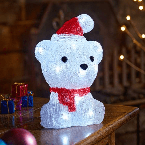 InLit Ice Polar Bear Cub 20cm - XMAS ROOM DECORATION LARGE AND LIGHT UP - Beattys of Loughrea