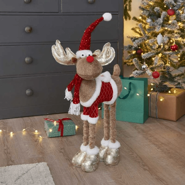 Golden Rudolph Plush Reindeer 91cm - XMAS SOFT DECOS - Beattys of Loughrea