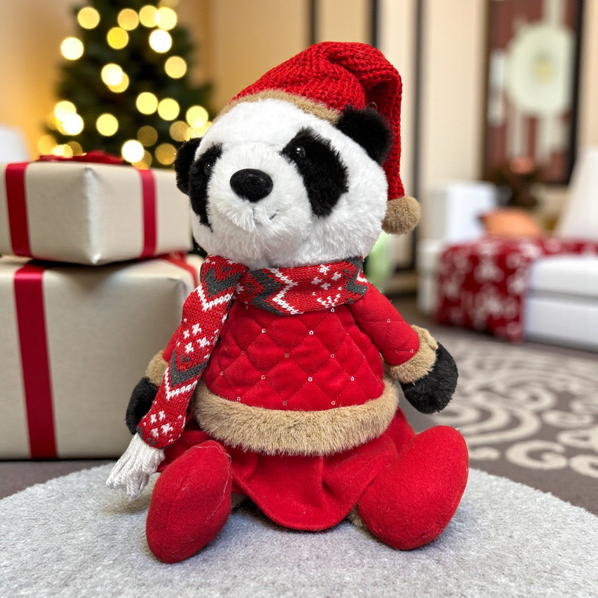 Pandora Large – Christmas Plush Panda (40cm) - XMAS SOFT DECOS - Beattys of Loughrea