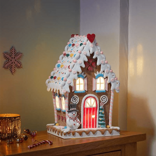 Gingerbread Frosty Candy Lodge 34cm - XMAS CERAMIC WOOD RESIN GLASS ORNAMENTS - Beattys of Loughrea
