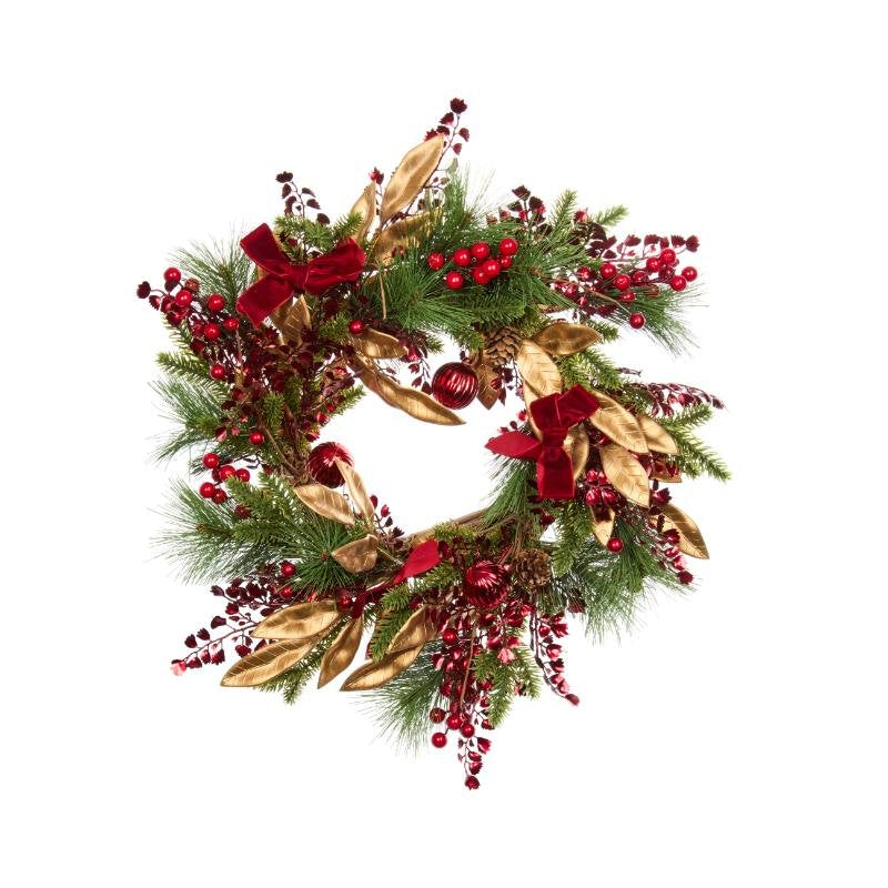 Ruby Velvet Decorated Christmas Door Wreath – 40cm