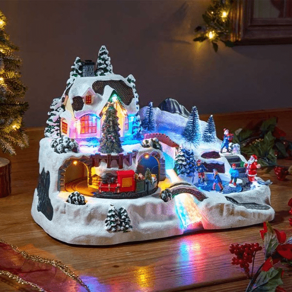 Alpine Animated Christmas SnowScene Decoration - XMAS LANTERNS/ BOTTLES - Beattys of Loughrea