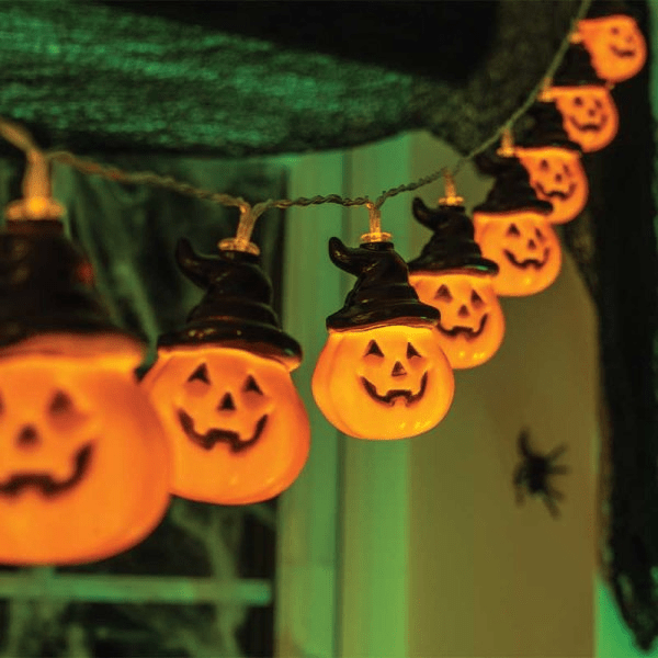 Jack - O' - Lantern string Lights - Set of 10 - GARDEN ORNAMENTS INCL SOLAR - Beattys of Loughrea