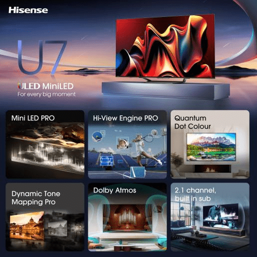 Hisense 55" U7 Mini Led Smart TV - TV 29" (73CM +) - Beattys of Loughrea