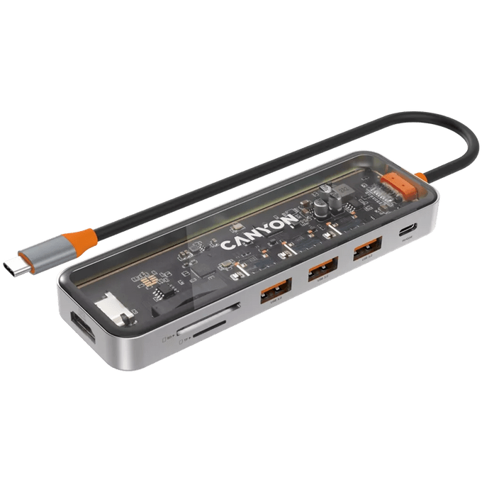 Canyon Hub DS - 13 7 in 1 4k USB - C Transparent Space Grey - USB PC ACCESSORIES - Beattys of Loughrea