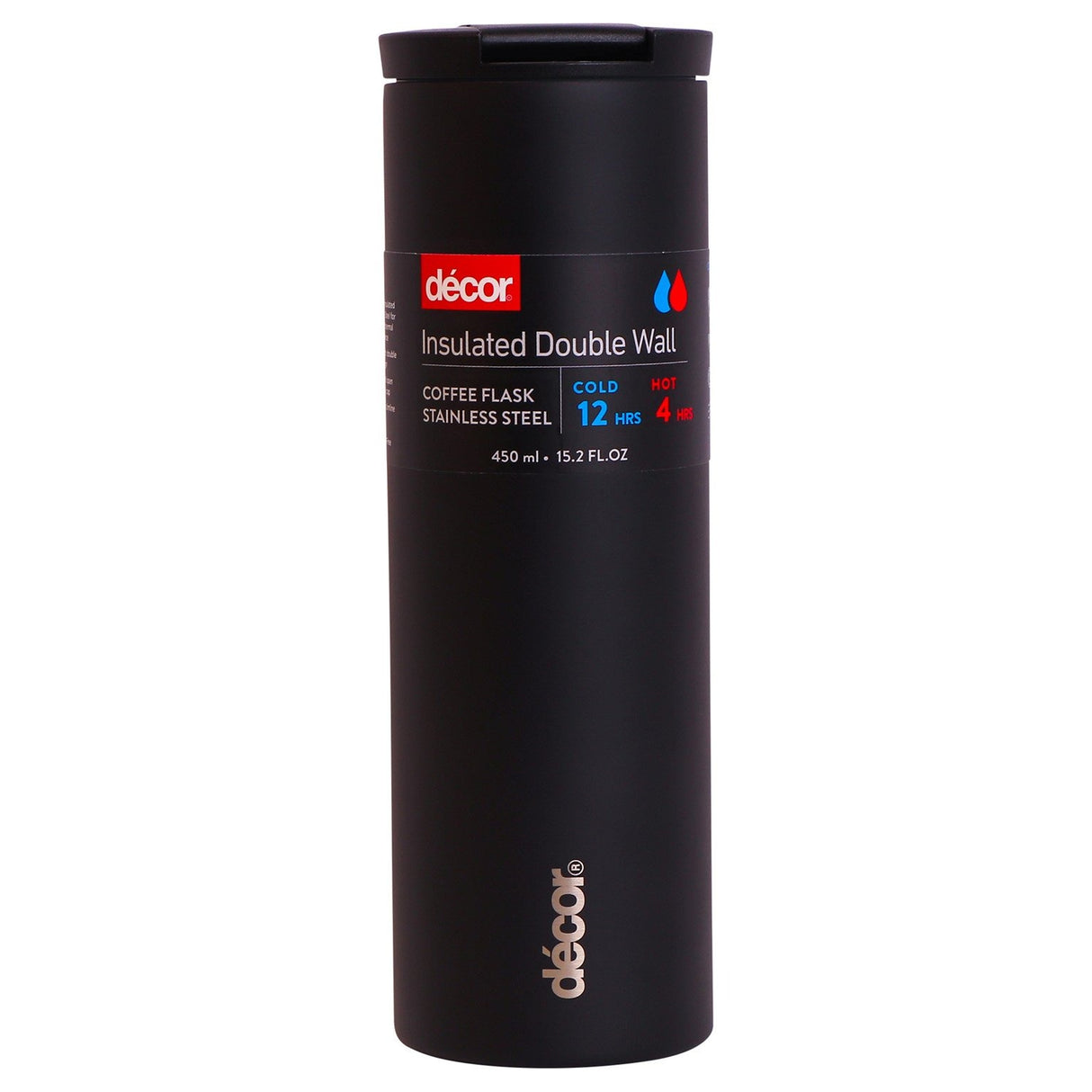 Decor Stainless Steel 450ml / 15oz Coffee Flask in Black - PLASTICS - STORAGE LUNCH BOX BEAKER - Beattys of Loughrea