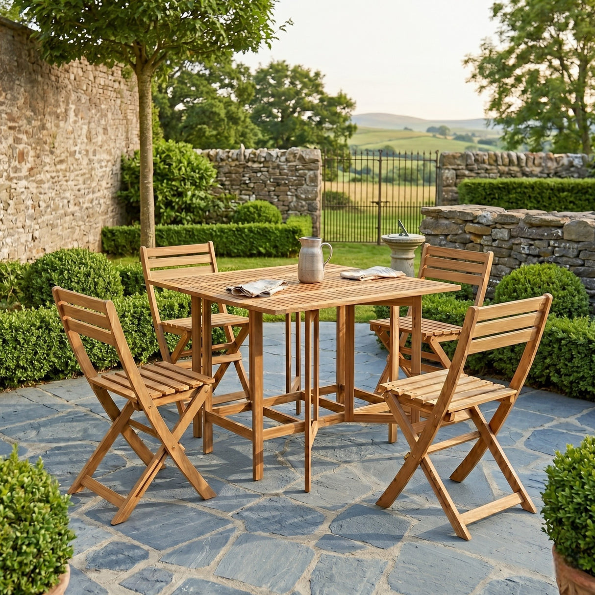 Kaemingk Acacia Wood Foldable 4 Seater Garden Dining Set - WOOD / RATTAN GDN FURN SET 4+ SEATS - Beattys of Loughrea