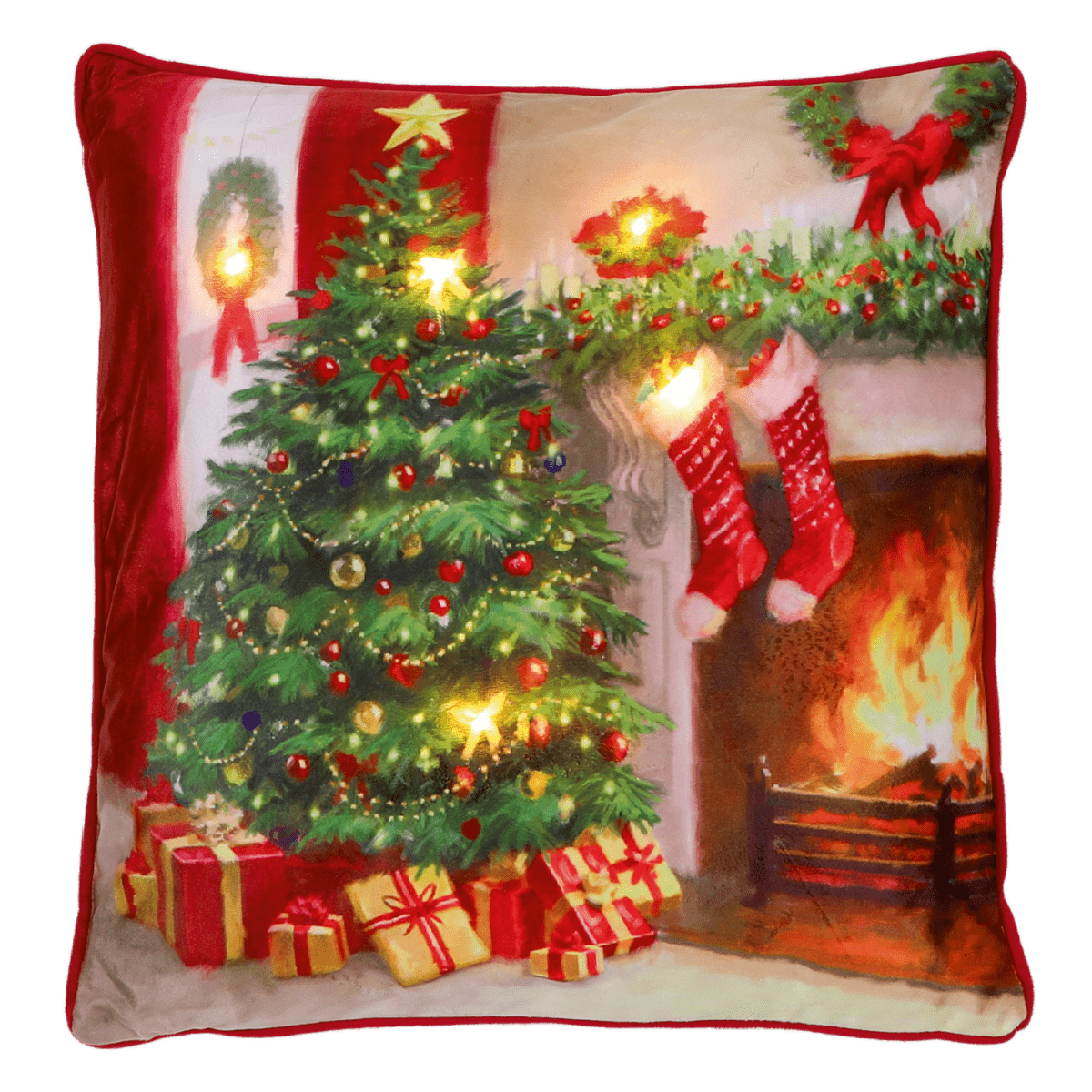 Battery Operated Lit Cushion Cozy Christmas Hearth 45 x 45cm - CUSHIONS/COVERS - Beattys of Loughrea