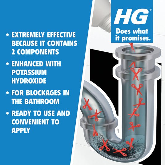 HG Drain And Plug Hair Unblocker 450ml - CAUSTIC SODA/CESCLEAN - Beattys of Loughrea