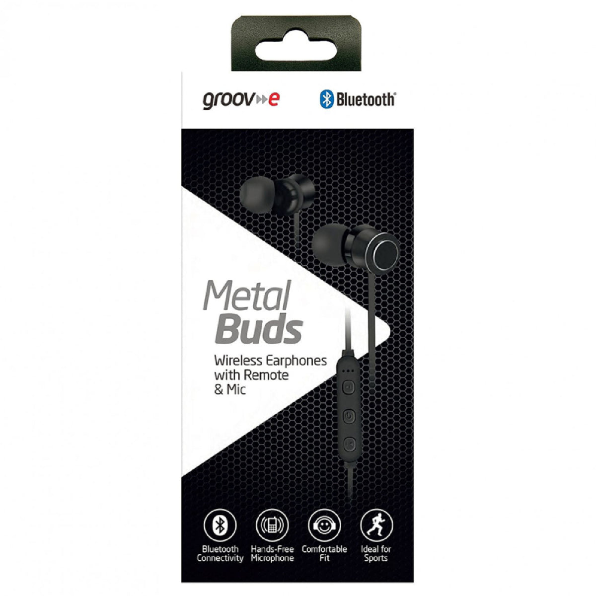 Groov-e Metal Buds Black Bluetooth Earphones with Remote & Mic (GV-BT1200-BK)