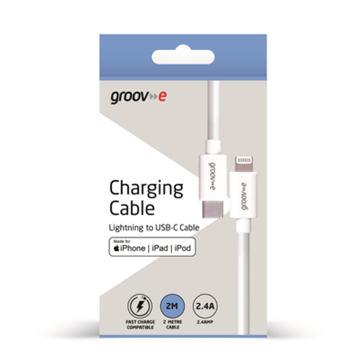 Groov-e MFi Lightning to USB-C Charging Cable 2m - White