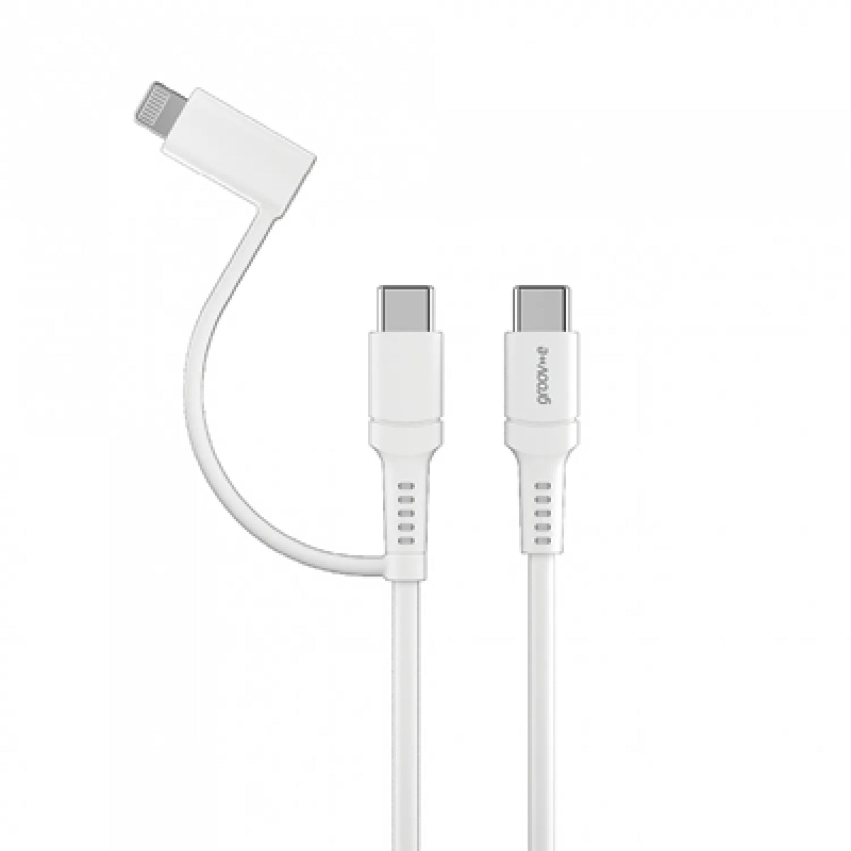Groov-e 2-in-1 USB-C to Lightning & USB-C Cable 1m - White - HEADPHONES / EARPHONES/ MICROPHONE - Beattys of Loughrea