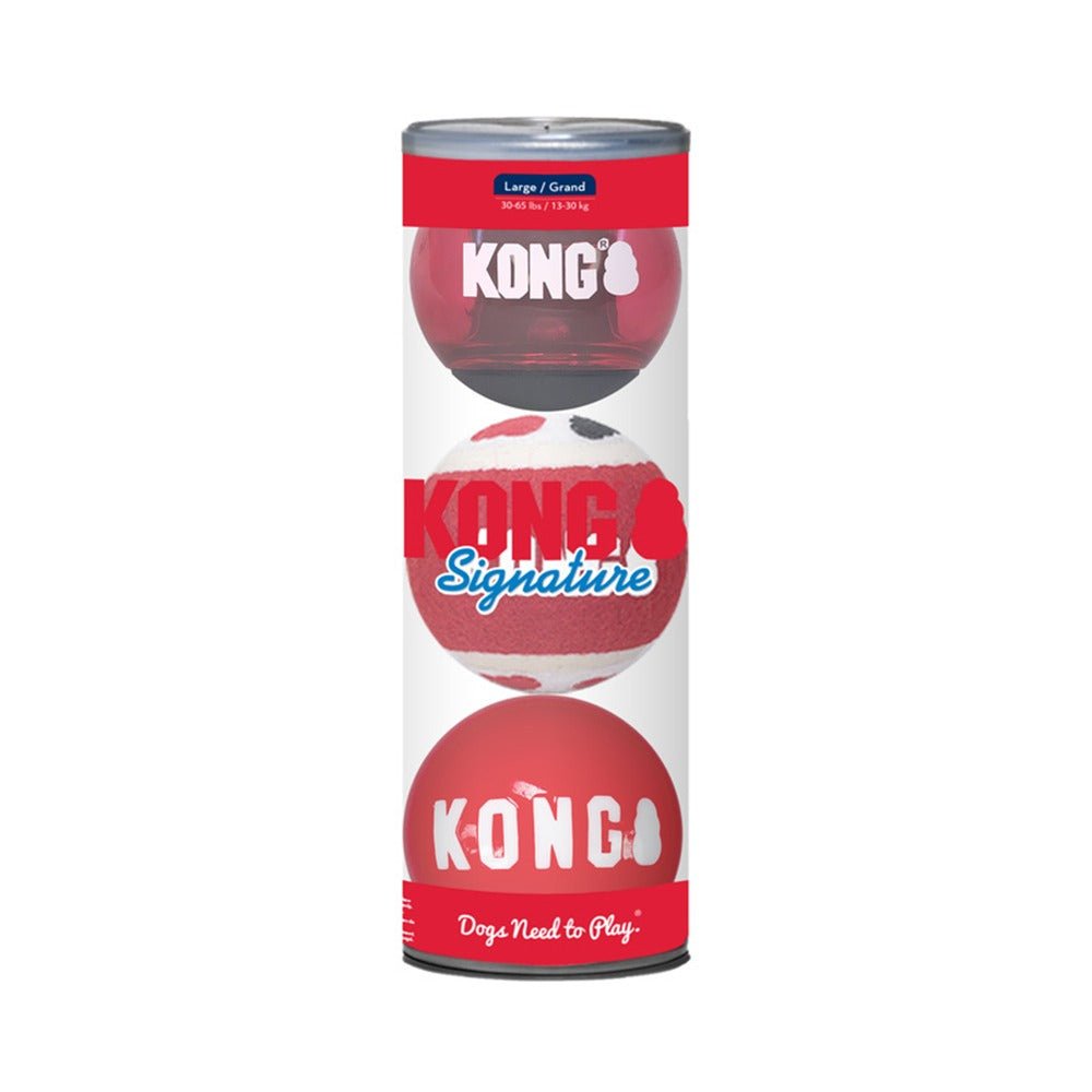 KONG Signature Balls 3 - pk Assorted Large - PET TOYS BOOKS - Beattys of Loughrea