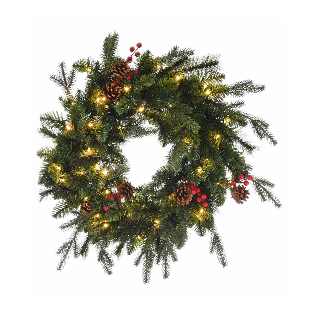 Festive Ben Nevis Pre-Lit Wreath 60cm, Battery Operated - XMAS WREATHS - Beattys of Loughrea