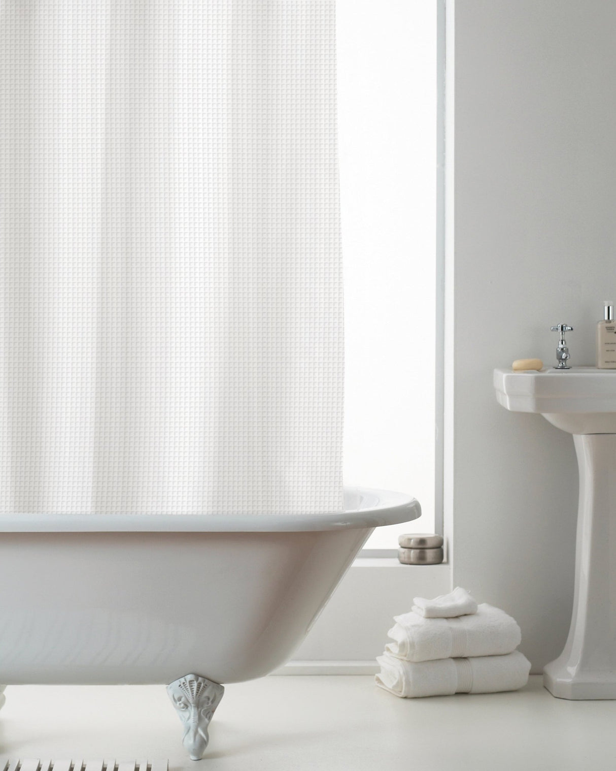 Waffle Pattern Shower Curtain with Liner – White - Beattys of Loughrea | www.beattys.ie