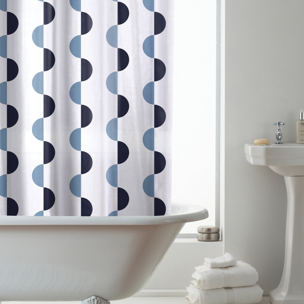 Wave Pattern PEVA Shower Curtain with Hooks – Blue - Beattys of Loughrea | www.beattys.ie