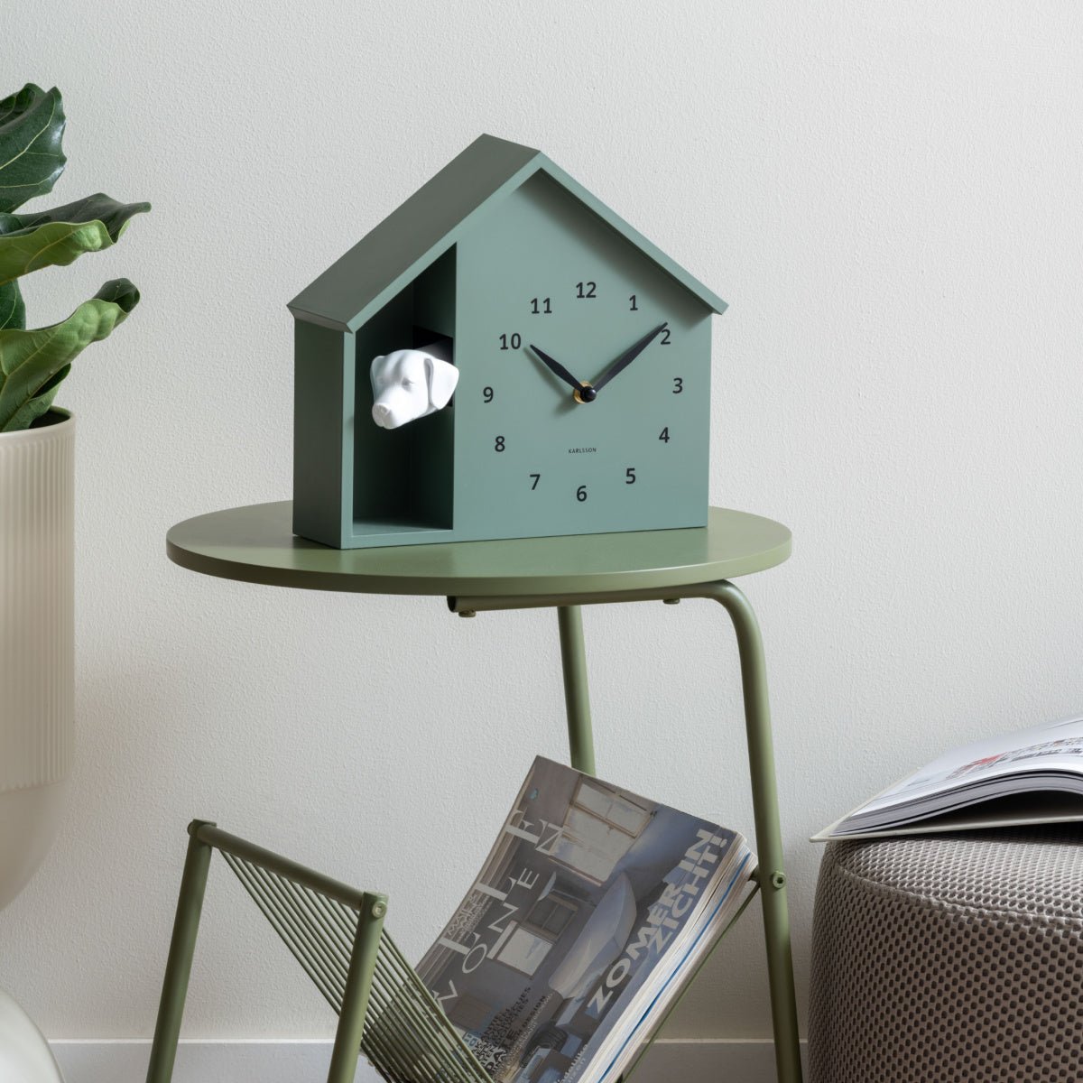 Wall Clock Peeking Doggy Jungle Green - CLOCKS - Beattys of Loughrea