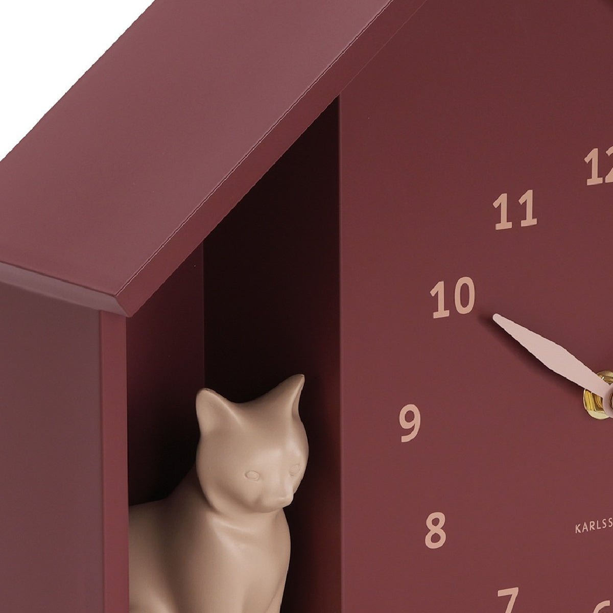 Wall Clock Sitting Cat Burgundy Red - CLOCKS - Beattys of Loughrea
