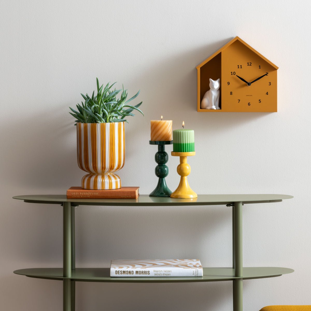 Wall Clock Sitting Cat Ochre Yellow - CLOCKS - Beattys of Loughrea