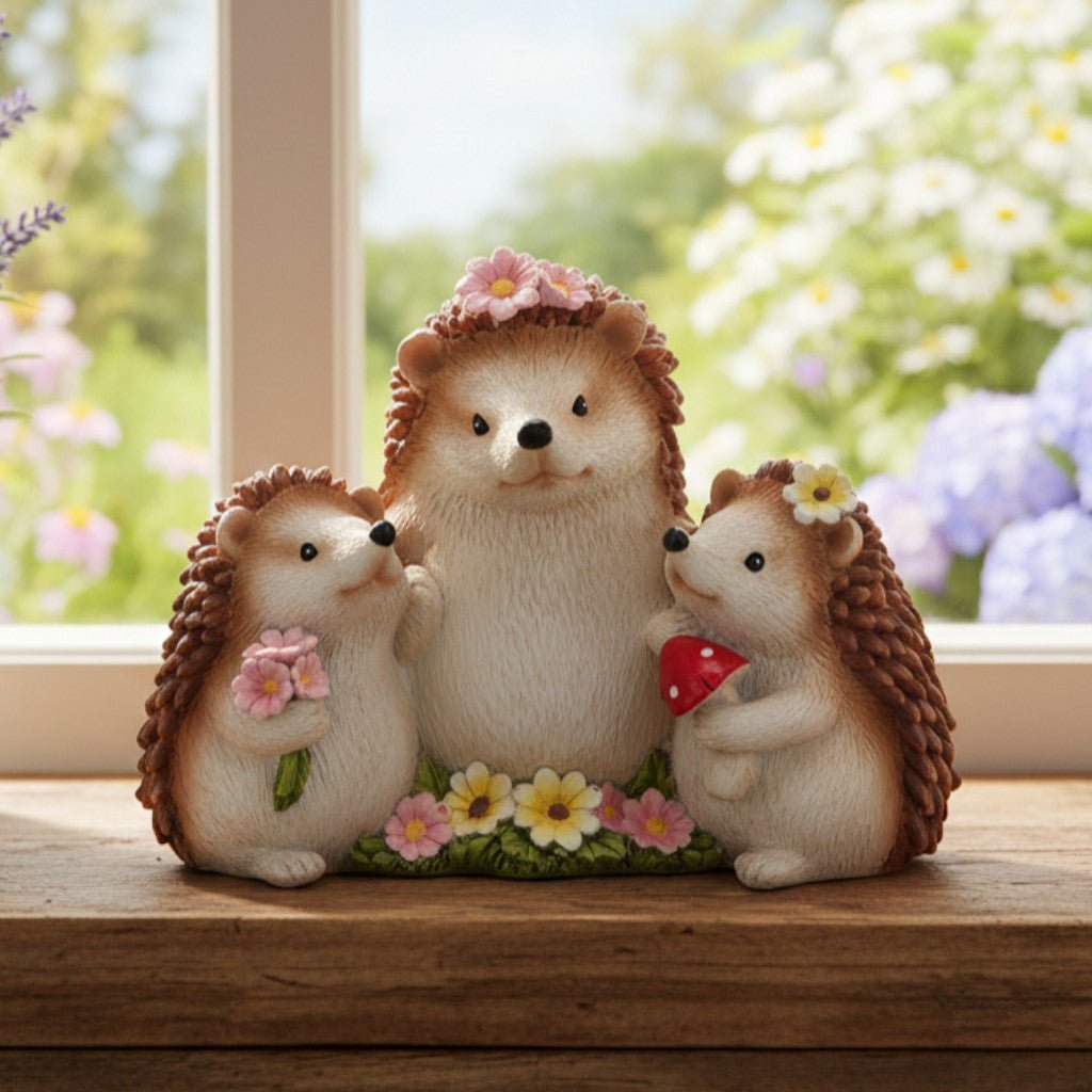 Hedgehog Family Ornament 13 x 10cm - ORNAMENTS - Beattys of Loughrea