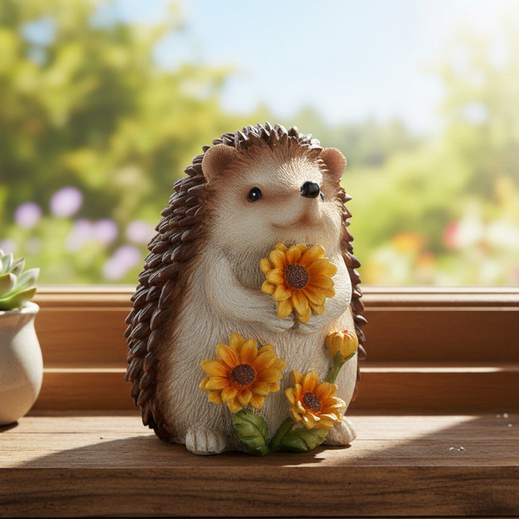 Hedgehog with Flowers Ornament 8cm - ORNAMENTS - Beattys of Loughrea