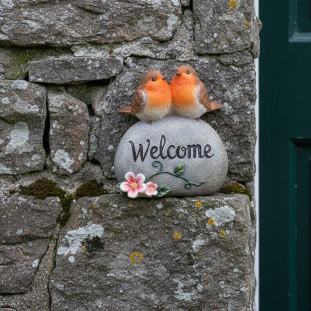 Welcome Robins Ornament 8 x 9.5cm - ORNAMENTS - Beattys of Loughrea