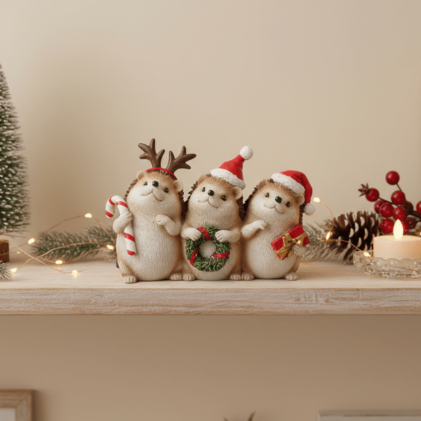 Trio Christmas Hedgehogs 7x11cm - XMAS ROOM DECORATION LARGE AND LIGHT UP - Beattys of Loughrea