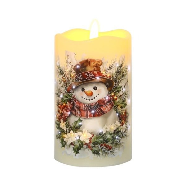 LED Snowman Candle 7.5cm x 12.5cm - XMAS CANDLES - Beattys of Loughrea