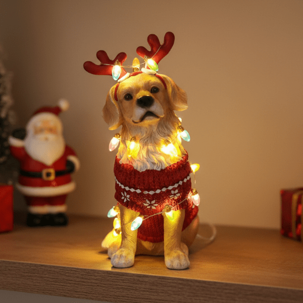 LED Christmas Retriever Puppy 12x26cm - XMAS ROOM DECORATION LARGE AND LIGHT UP - Beattys of Loughrea