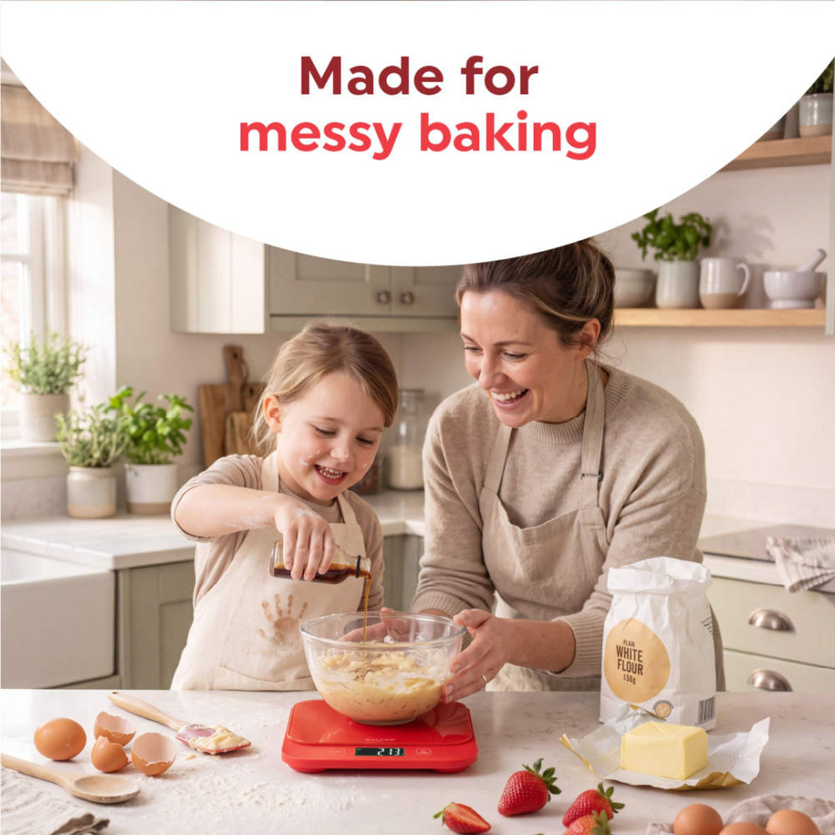 Salter British Bakes Waterproof Kitchen Scale, Red