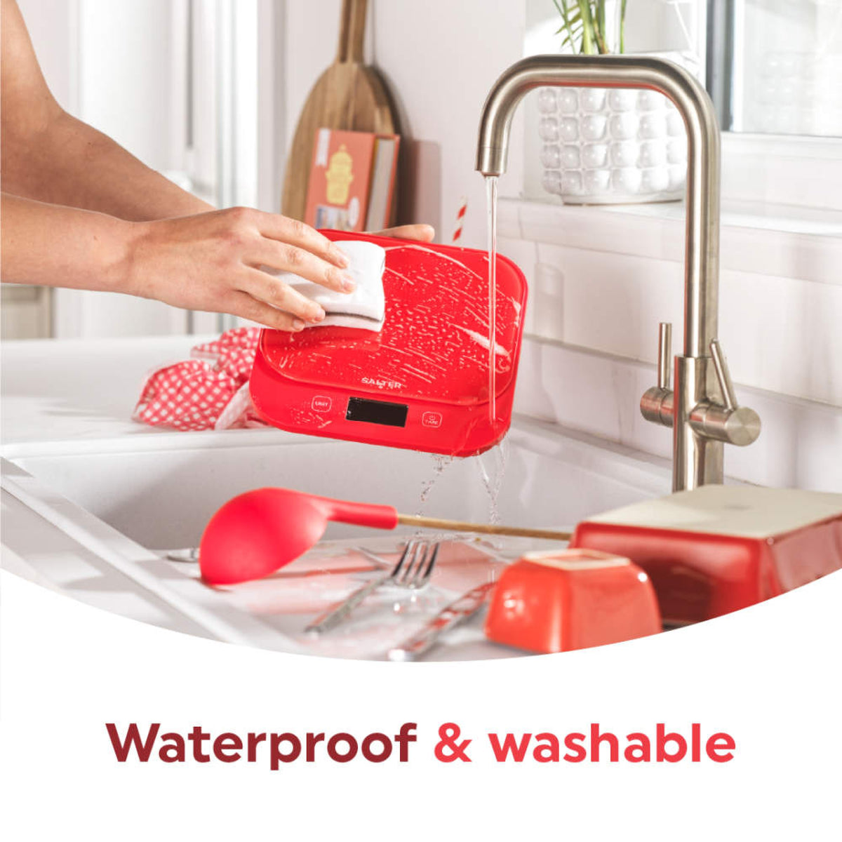 Salter British Bakes Waterproof Kitchen Scale, Red