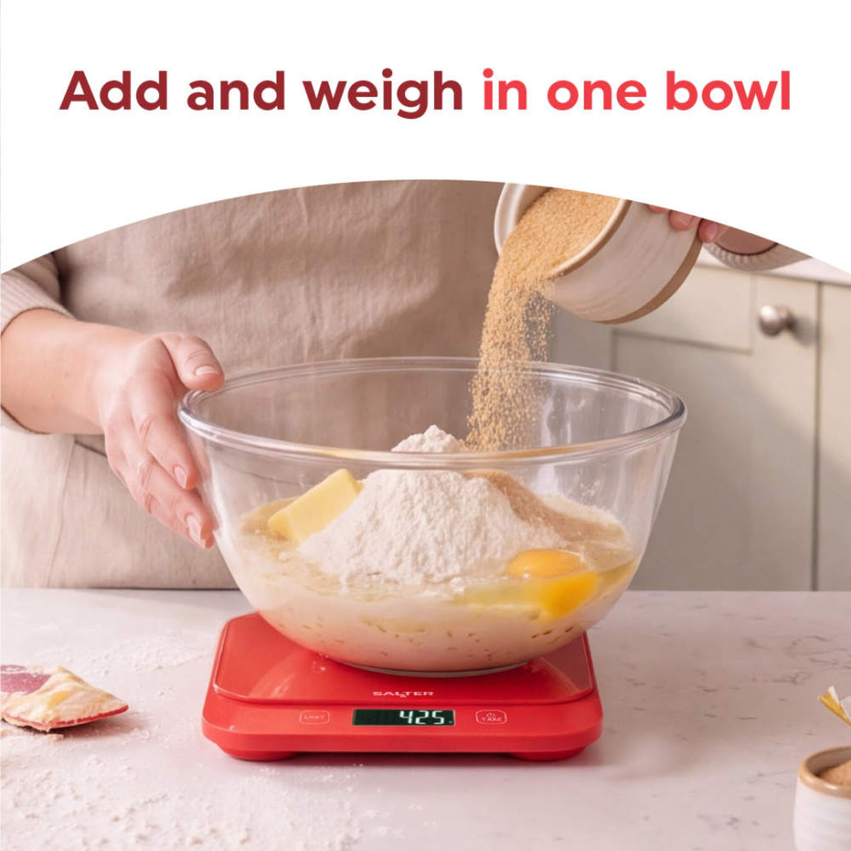 Salter British Bakes Waterproof Kitchen Scale, Red