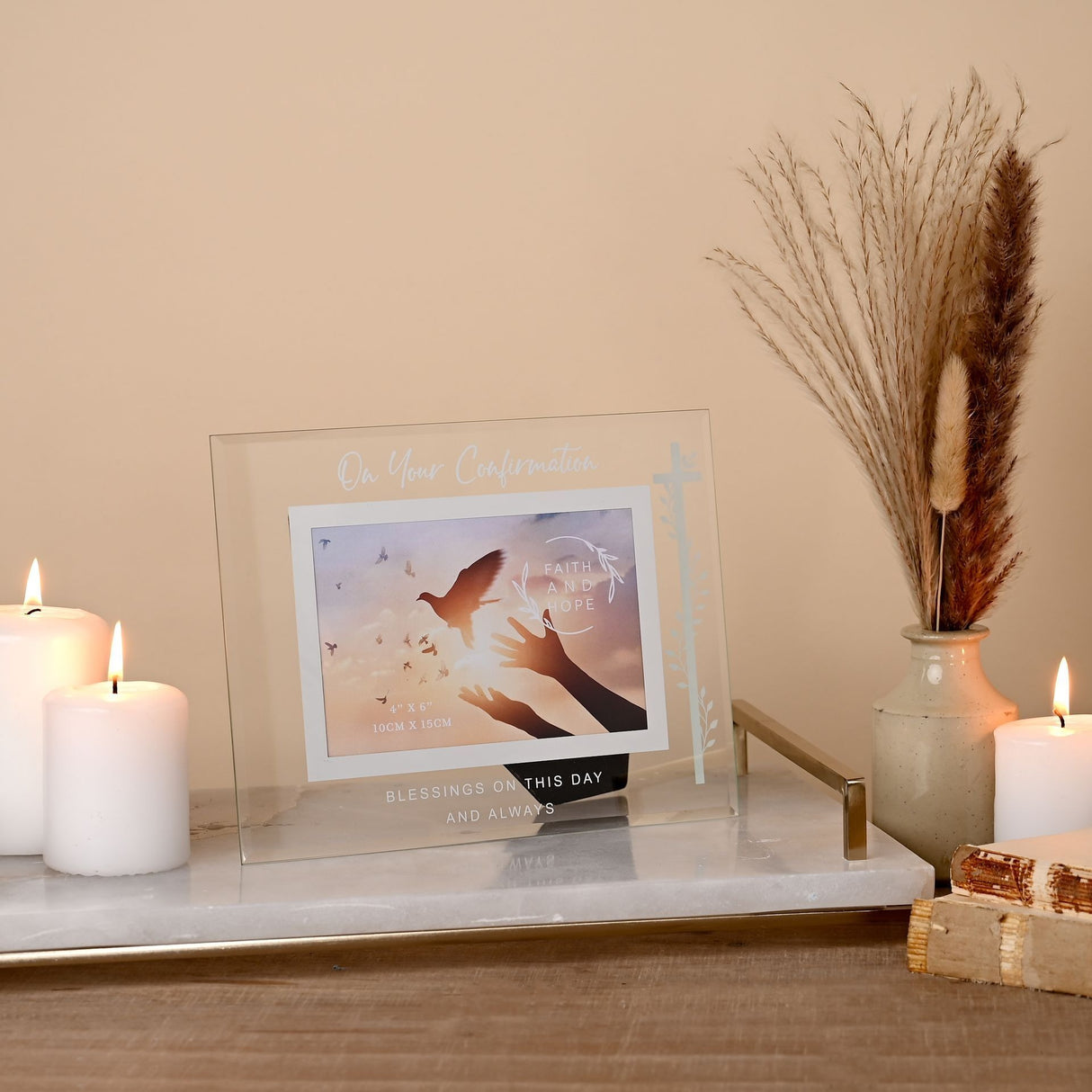 Faith & Hope Glass Frame 6" x 4" – Confirmation - PHOTO FRAMES - PLATED, GILT, STONE - Beattys of Loughrea