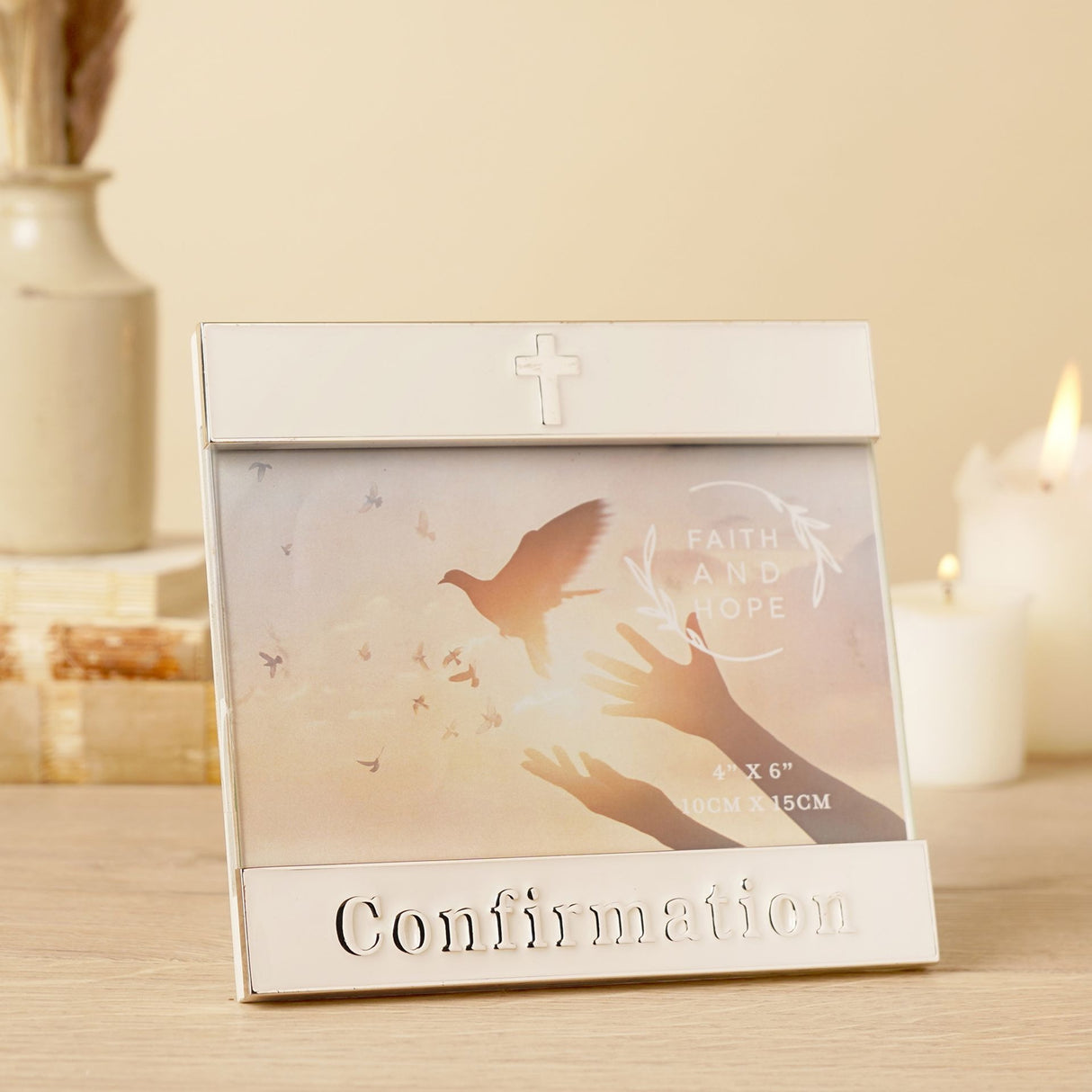 Faith & Hope Enamel & Silver Frame 4" x 6" – Confirmation - PHOTO FRAMES - PLATED, GILT, STONE - Beattys of Loughrea