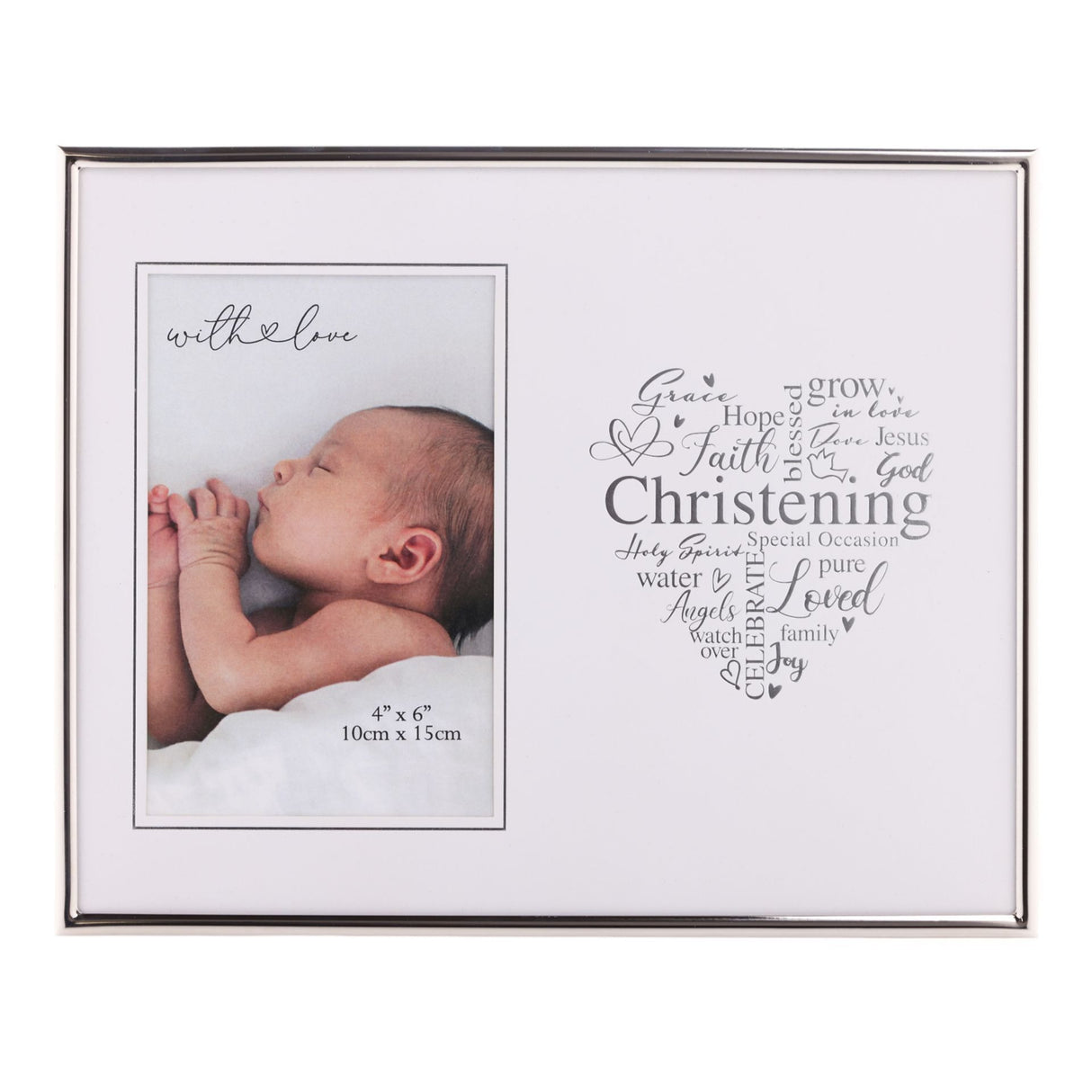 With Love Silver Heart Photo Frame 4" x 6" – Christening - PHOTO FRAMES - PLATED, GILT, STONE - Beattys of Loughrea