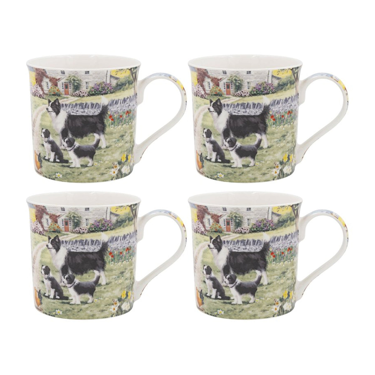 Collie & Sheep Mugs, Set of 4