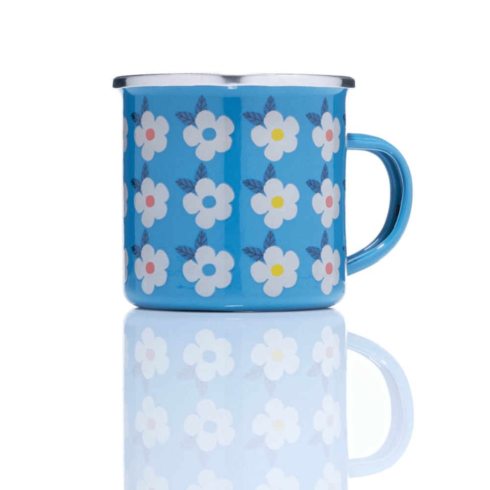 Retro Floral Enamel Mug 350ml – Ocean Blue - S/S STOVE TOP KETTLES - Beattys of Loughrea
