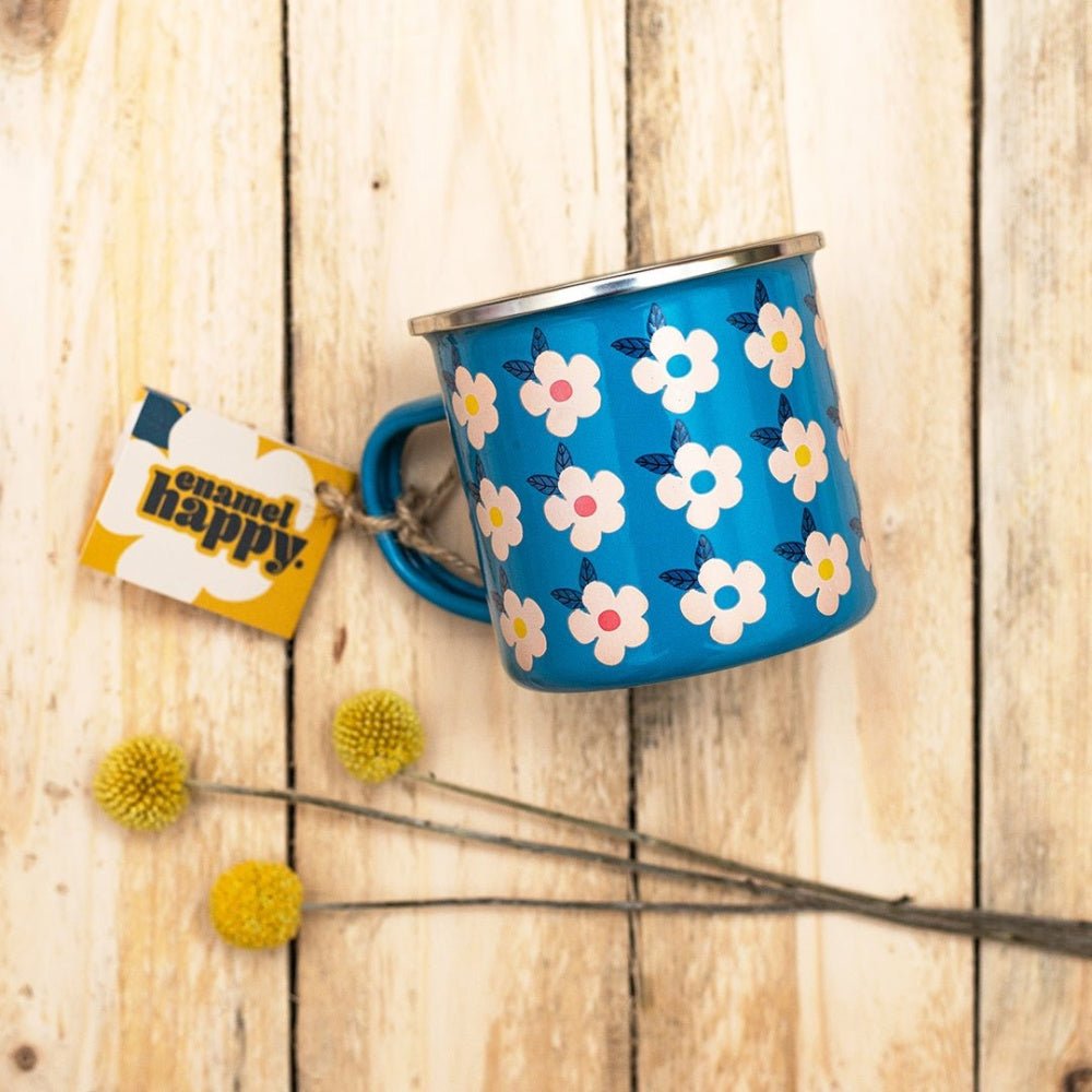 Retro Floral Enamel Mug 350ml – Ocean Blue - S/S STOVE TOP KETTLES - Beattys of Loughrea