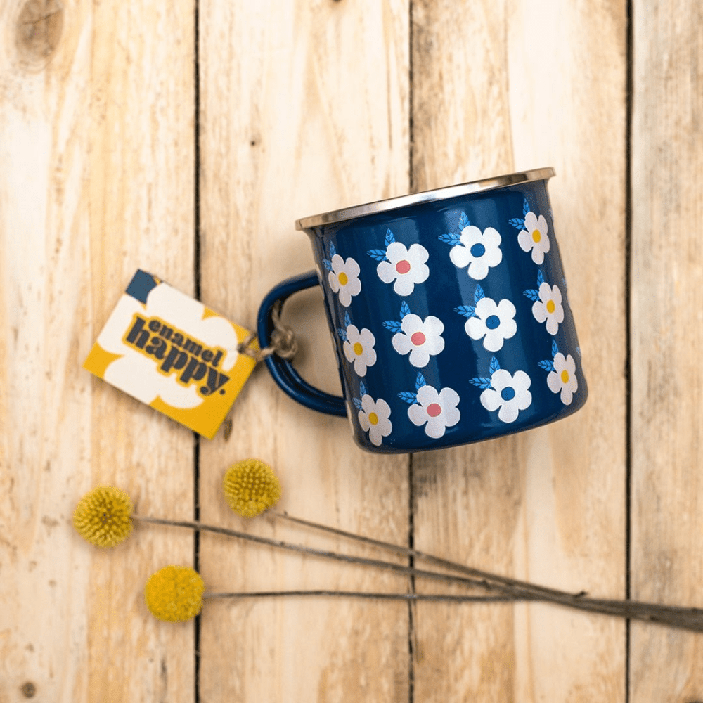 Retro Floral Enamel Mug 350ml – Midnight Navy - MUG SETS - Beattys of Loughrea