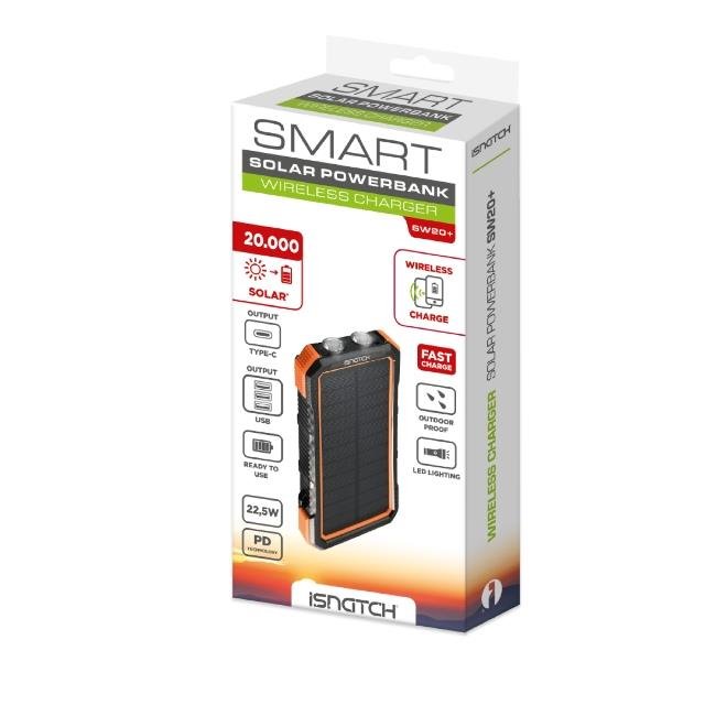 iSnatch Smart Solar Powerbank Wireless Charger 20000mAh - USB PC ACCESSORIES - Beattys of Loughrea