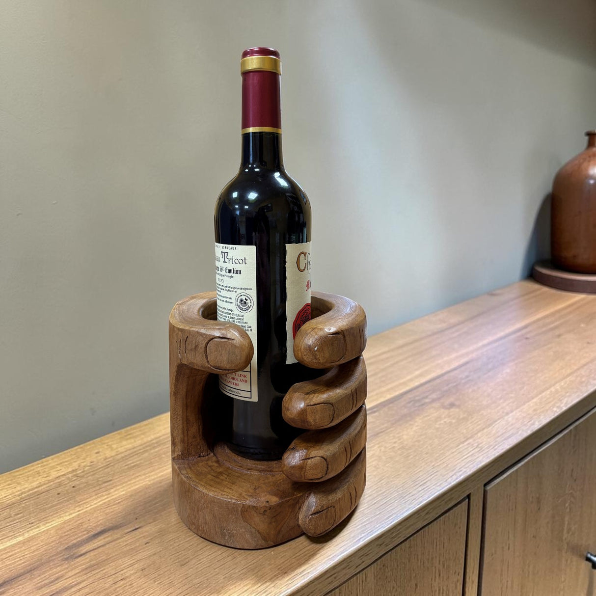 Wooden Hand Shaped Wine Bottle Holder - ORNAMENTS - Beattys of Loughrea
