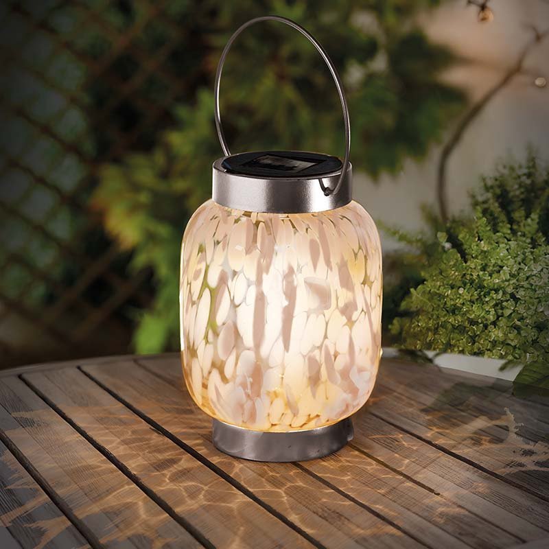 Pink & White GlassArt Solar Lantern - GARDEN ORNAMENTS INCL SOLAR - Beattys of Loughrea
